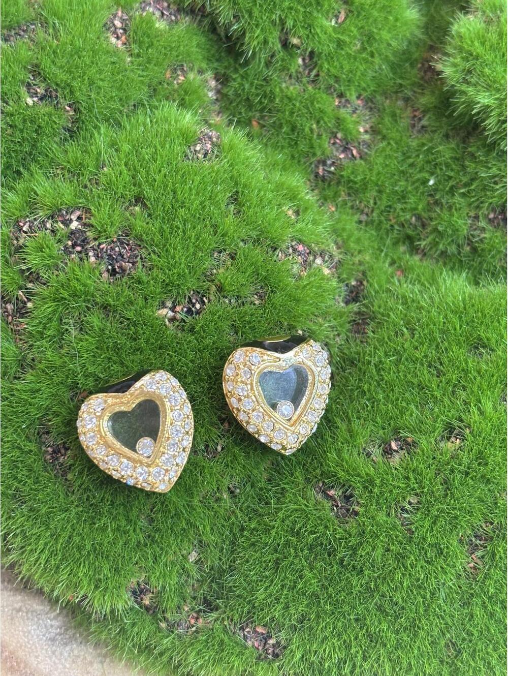 Lauren G Adams Heart-Shaped Gold Tone and Crystal Stud Earrings